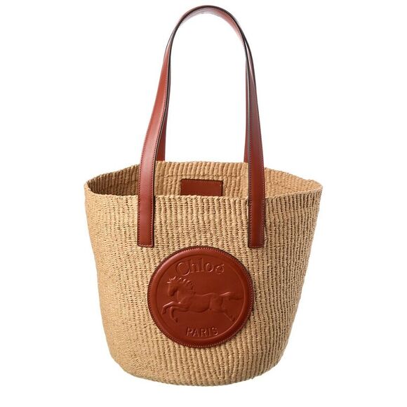 Chloé Handbags - Chloé Horse Medal Large Paper & Leather Basket Tote, Brown